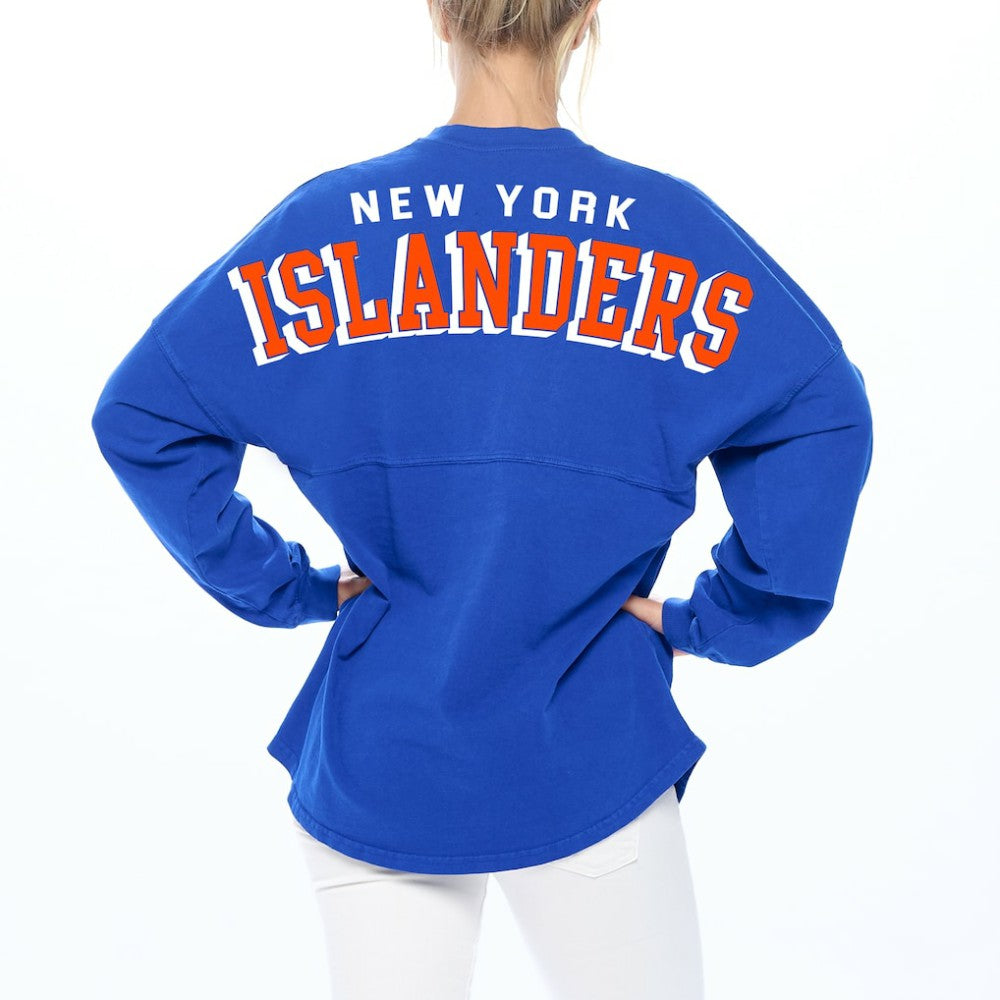 NHL Royal New York Islanders Fanatics Women's Spirit Lace-Up V-Neck Long Sleeve Jersey T-Shirt