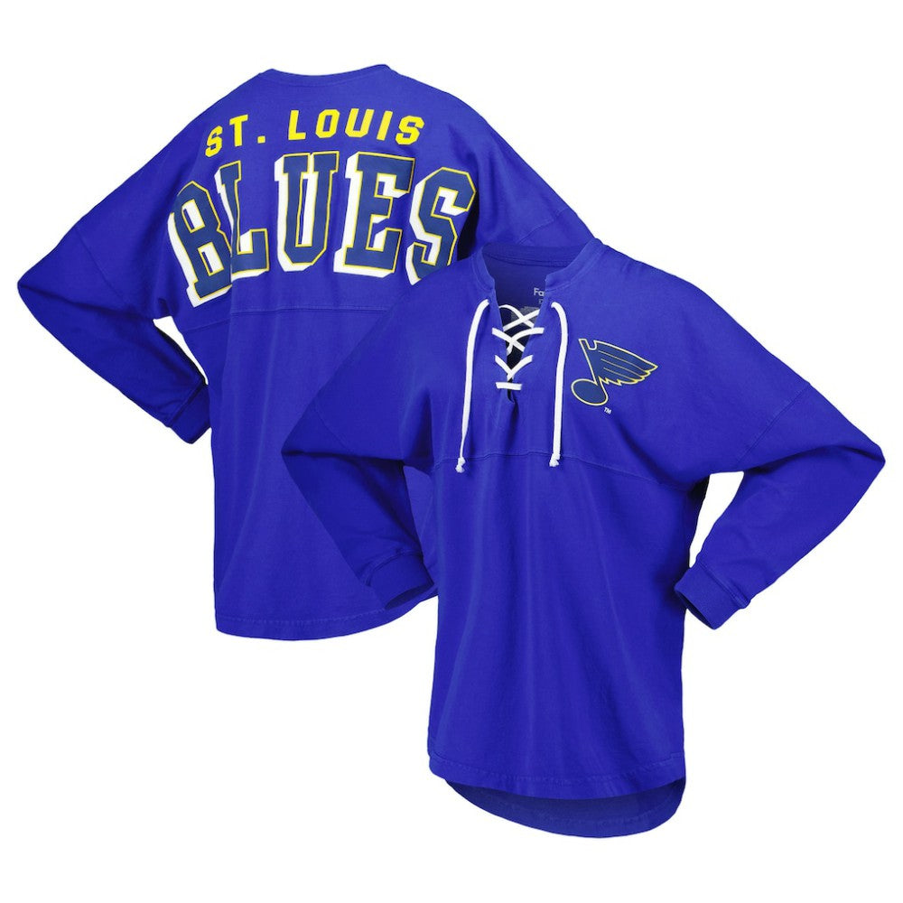 NHL Blue St. Louis Blues Fanatics Women's Spirit Lace-Up V-Neck Long Sleeve Jersey T-Shirt