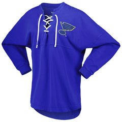 NHL Blue St. Louis Blues Fanatics Women's Spirit Lace-Up V-Neck Long Sleeve Jersey T-Shirt