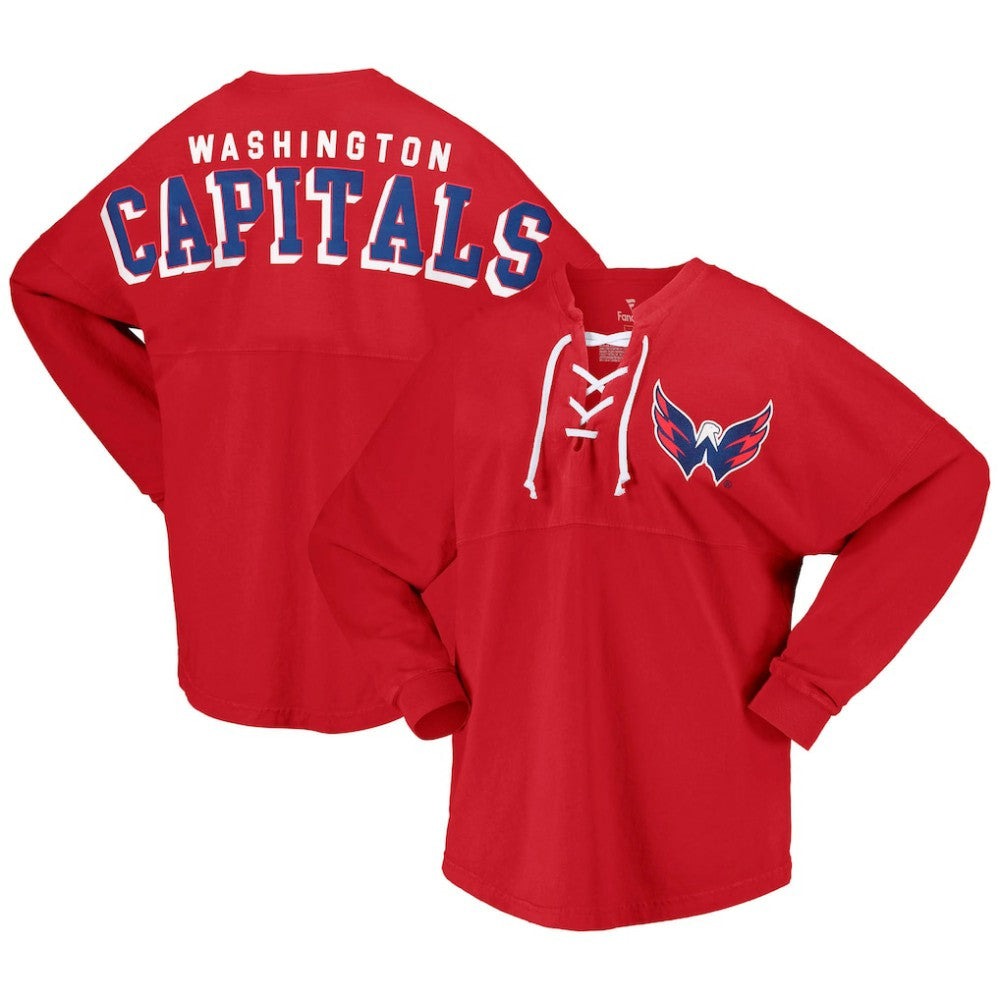 NHL Red Washington Capitals Fanatics Women's Spirit Lace-Up V-Neck Long Sleeve Jersey T-Shirt