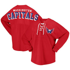 NHL Red Washington Capitals Fanatics Women's Spirit Lace-Up V-Neck Long Sleeve Jersey T-Shirt