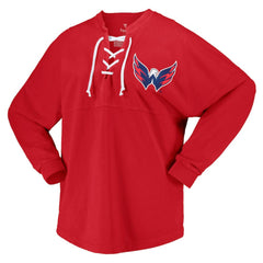 NHL Red Washington Capitals Fanatics Women's Spirit Lace-Up V-Neck Long Sleeve Jersey T-Shirt