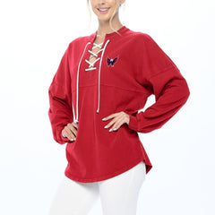 NHL Red Washington Capitals Fanatics Women's Spirit Lace-Up V-Neck Long Sleeve Jersey T-Shirt