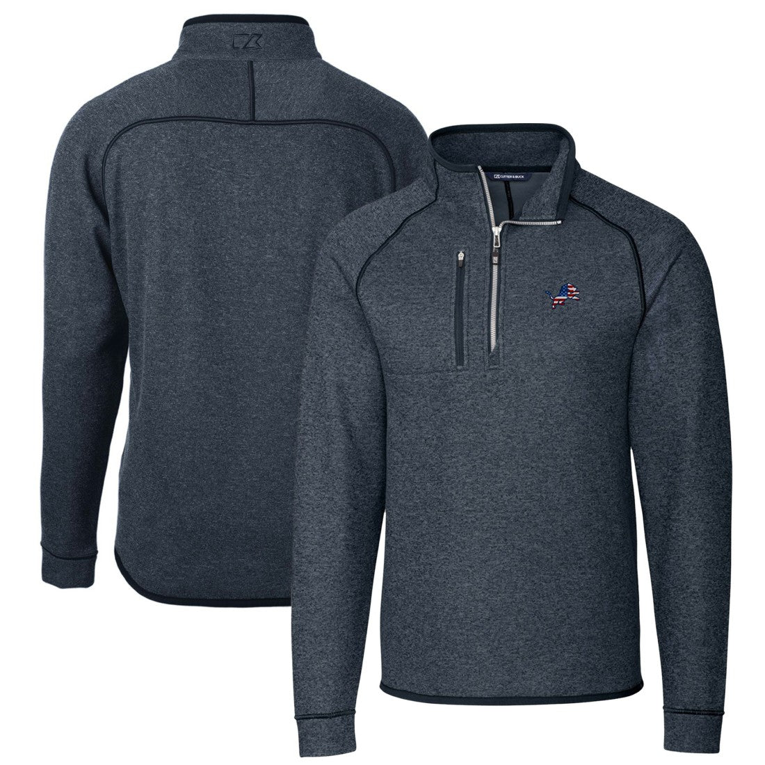 Cutter & Buck Big & Tall Mainsail Sweater Knit Half-Zip Pullover Jacket - Detroit Lions
