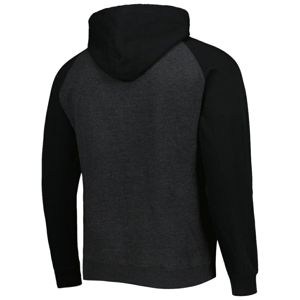 NHL Heather Black St. Louis Blues Mitchell & Ness Distressed Logo Raglan Pullover Hoodie