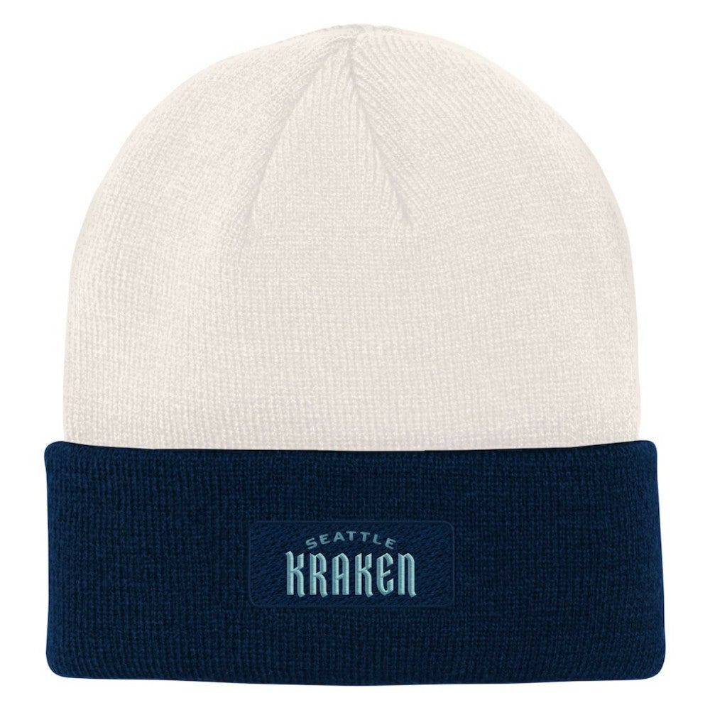 NHL Cream/Deep Sea Blue Seattle Kraken Youth Logo Cuffed Knit Hat