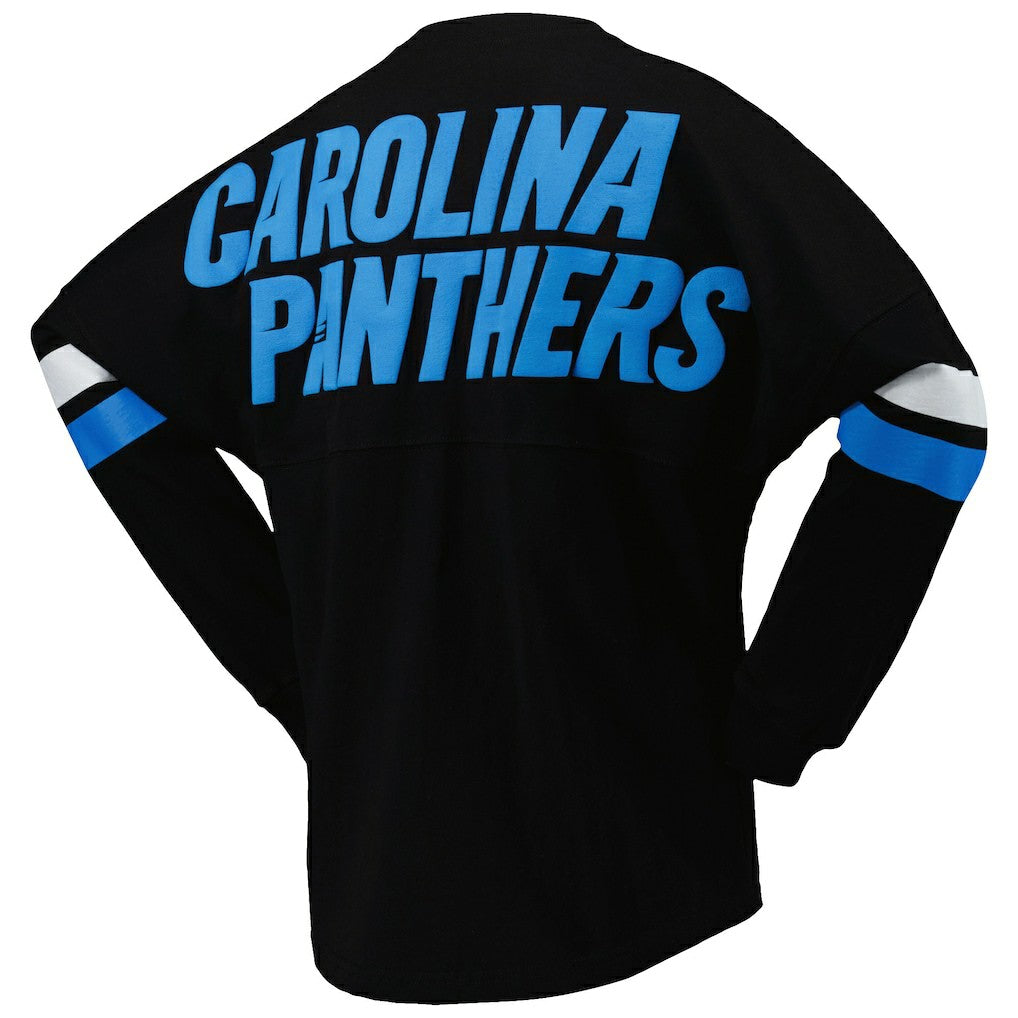 Women's Spirit Jersey Lace-Up V-Neck Long Sleeve T-Shirt - Carolina Panthers