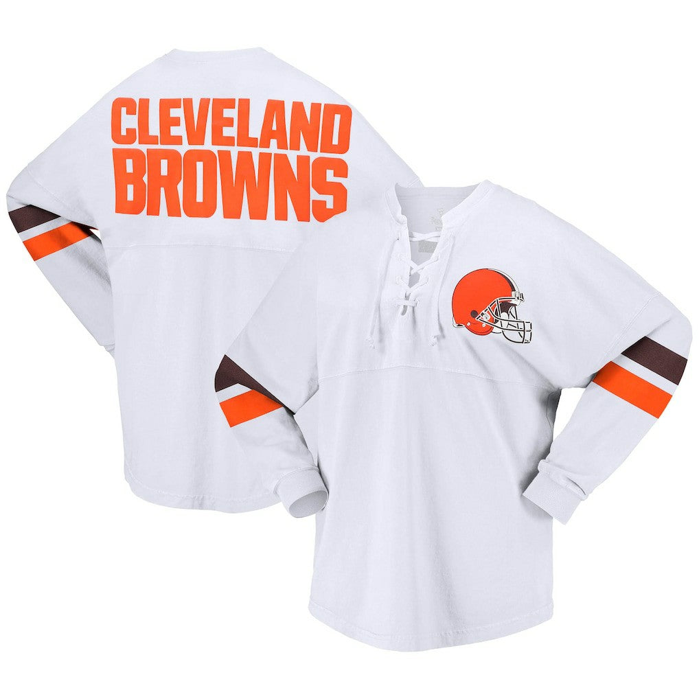 Women's Spirit Jersey Lace-Up V-Neck Long Sleeve T-Shirt - Cleveland Browns