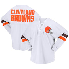 Women's Spirit Jersey Lace-Up V-Neck Long Sleeve T-Shirt - Cleveland Browns