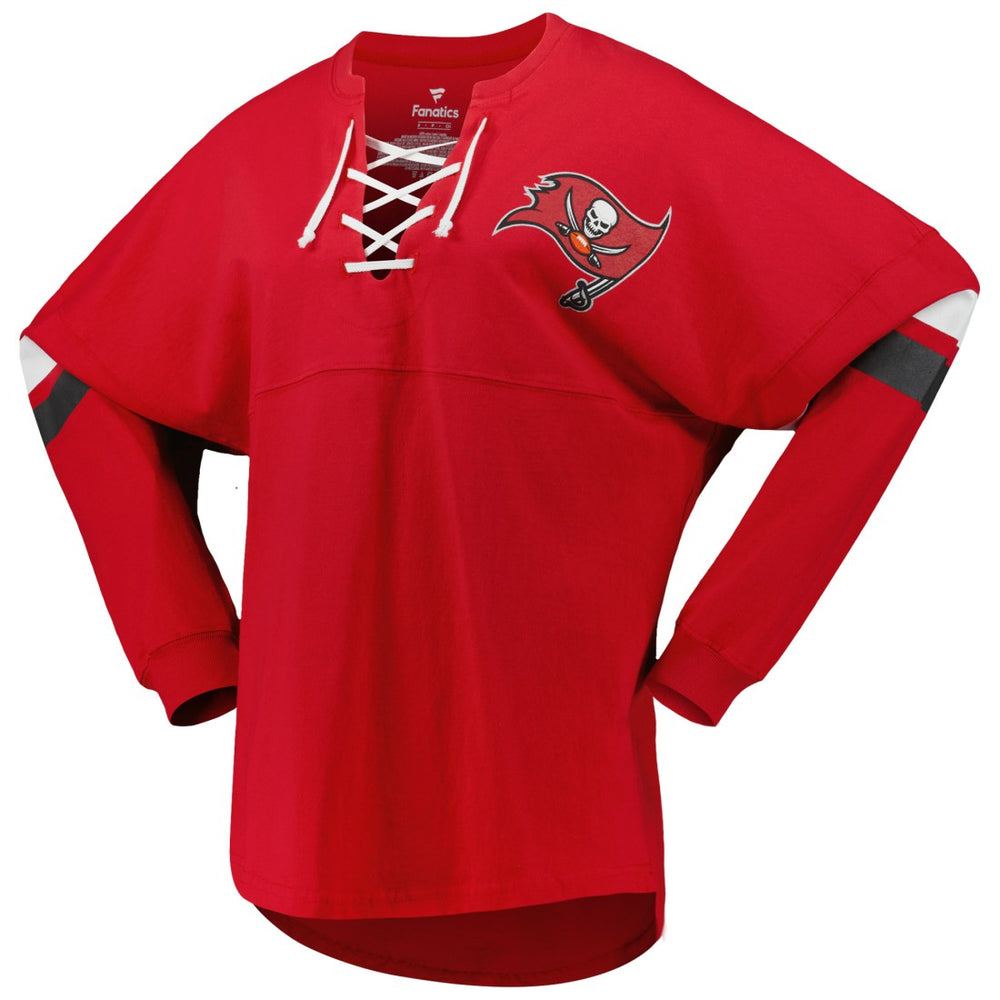 Women's Spirit Jersey Lace-Up V-Neck Long Sleeve T-Shirt - Tampa Bay Buccaneers