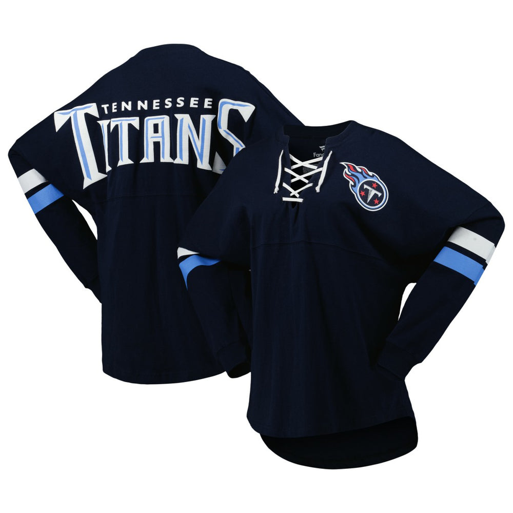 Women's Spirit Jersey Lace-Up V-Neck Long Sleeve T-Shirt - Tennessee Titans