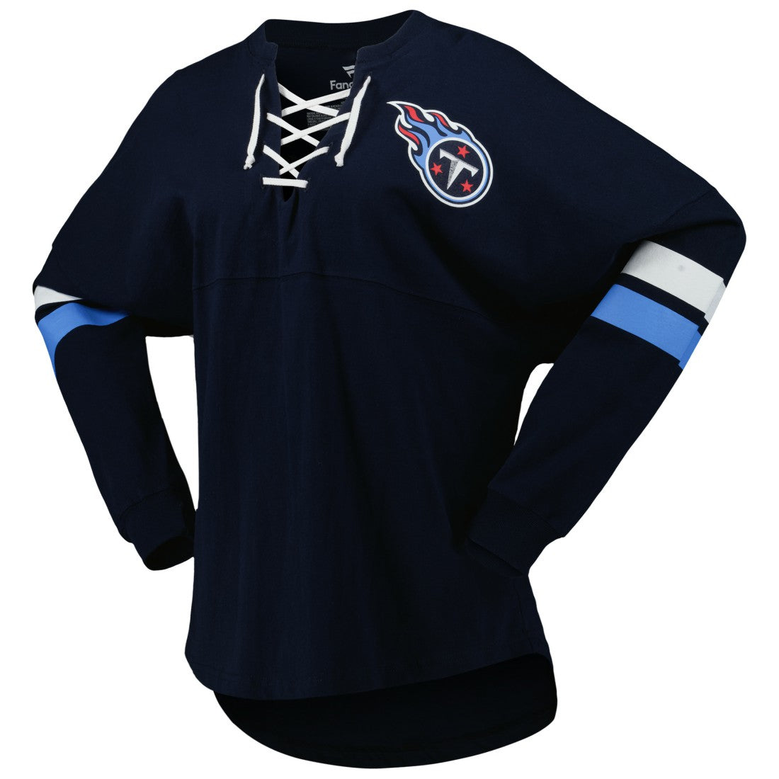 Women's Spirit Jersey Lace-Up V-Neck Long Sleeve T-Shirt - Tennessee Titans
