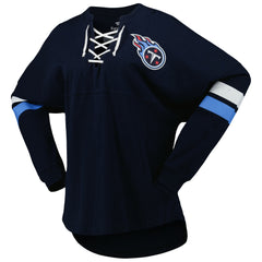 Women's Spirit Jersey Lace-Up V-Neck Long Sleeve T-Shirt - Tennessee Titans
