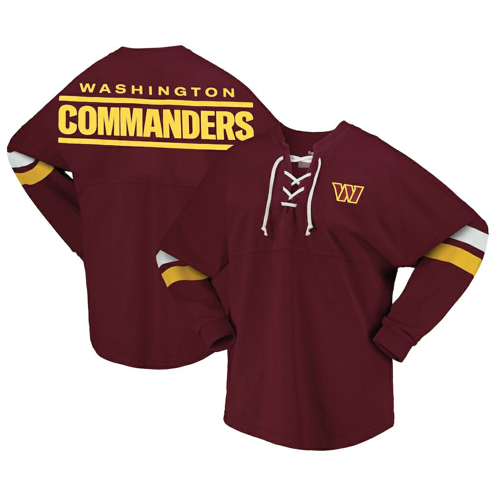 Women's Spirit Jersey Lace-Up V-Neck Long Sleeve T-Shirt - Washington Commanders
