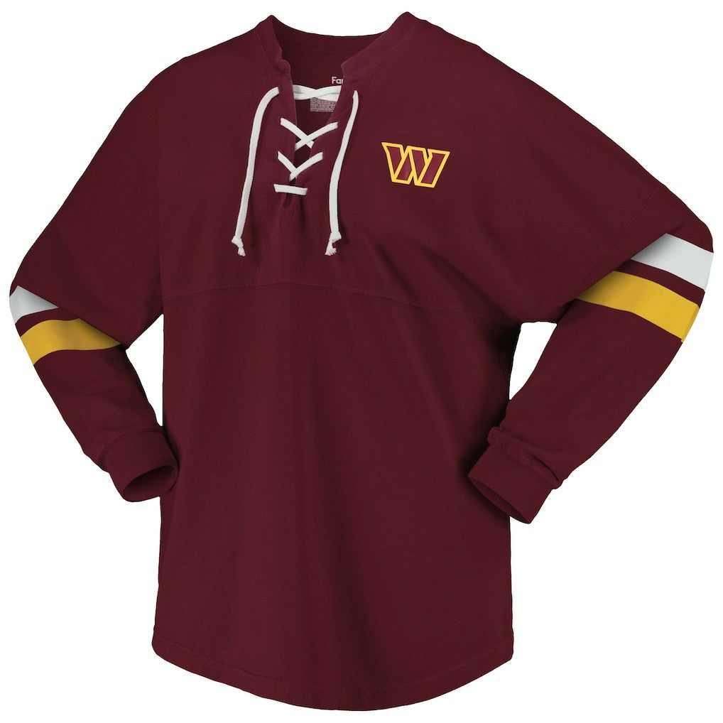 Women's Spirit Jersey Lace-Up V-Neck Long Sleeve T-Shirt - Washington Commanders