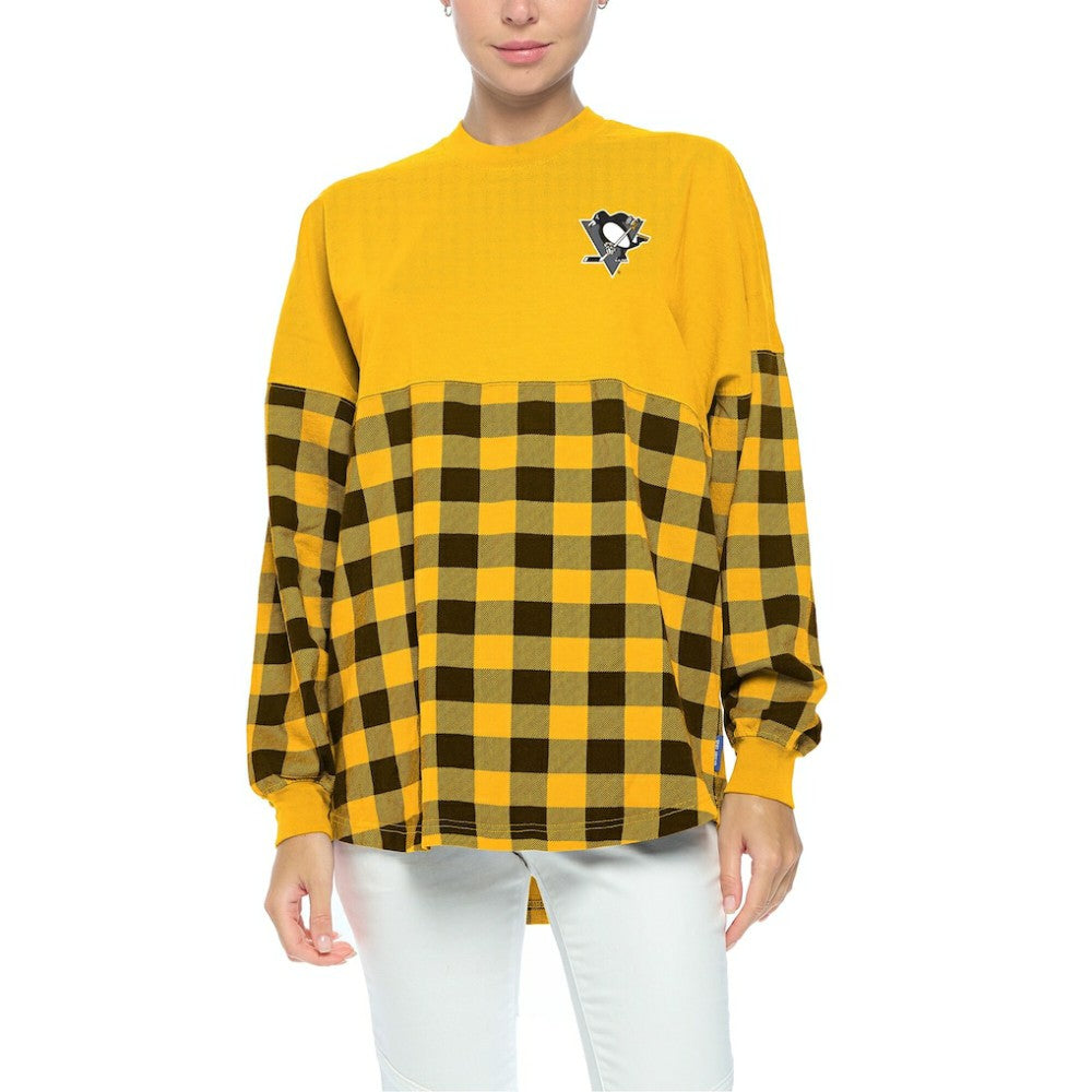 NHL Gold Pittsburgh Penguins Fanatics Women's Buffalo Check Long Sleeve T-Shirt