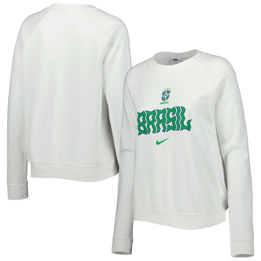 Brazil National Team Women's Lockup Varsity Tri-Blend Raglan Pullover Sweatshirt - Nike White
