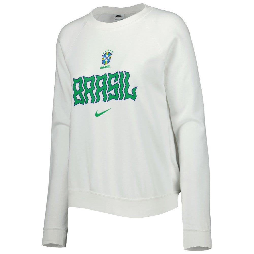 Brazil National Team Women's Lockup Varsity Tri-Blend Raglan Pullover Sweatshirt - Nike White