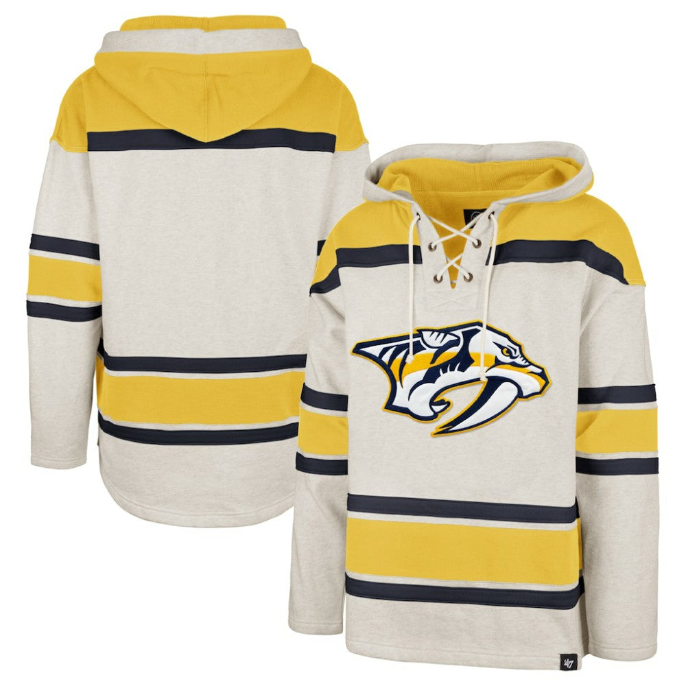 NHL Oatmeal Nashville Predators '47 Rockaway Lace-Up Pullover Hoodie