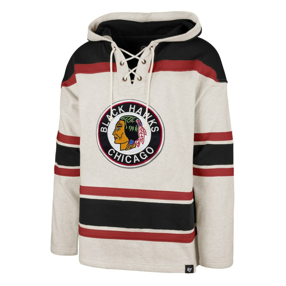 NHL Oatmeal Chicago Blackhawks '47 Rockaway Lace-Up Pullover Hoodie