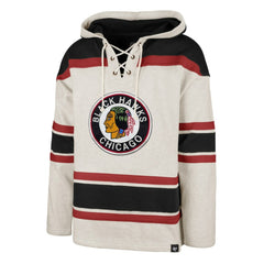 NHL Oatmeal Chicago Blackhawks '47 Rockaway Lace-Up Pullover Hoodie