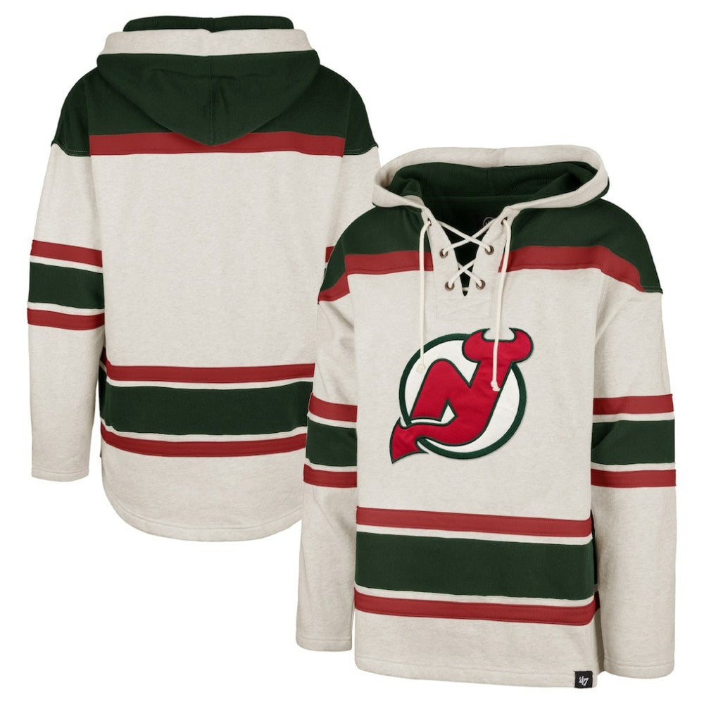 NHL Oatmeal New Jersey Devils '47 Rockaway Lace-Up Pullover Hoodie