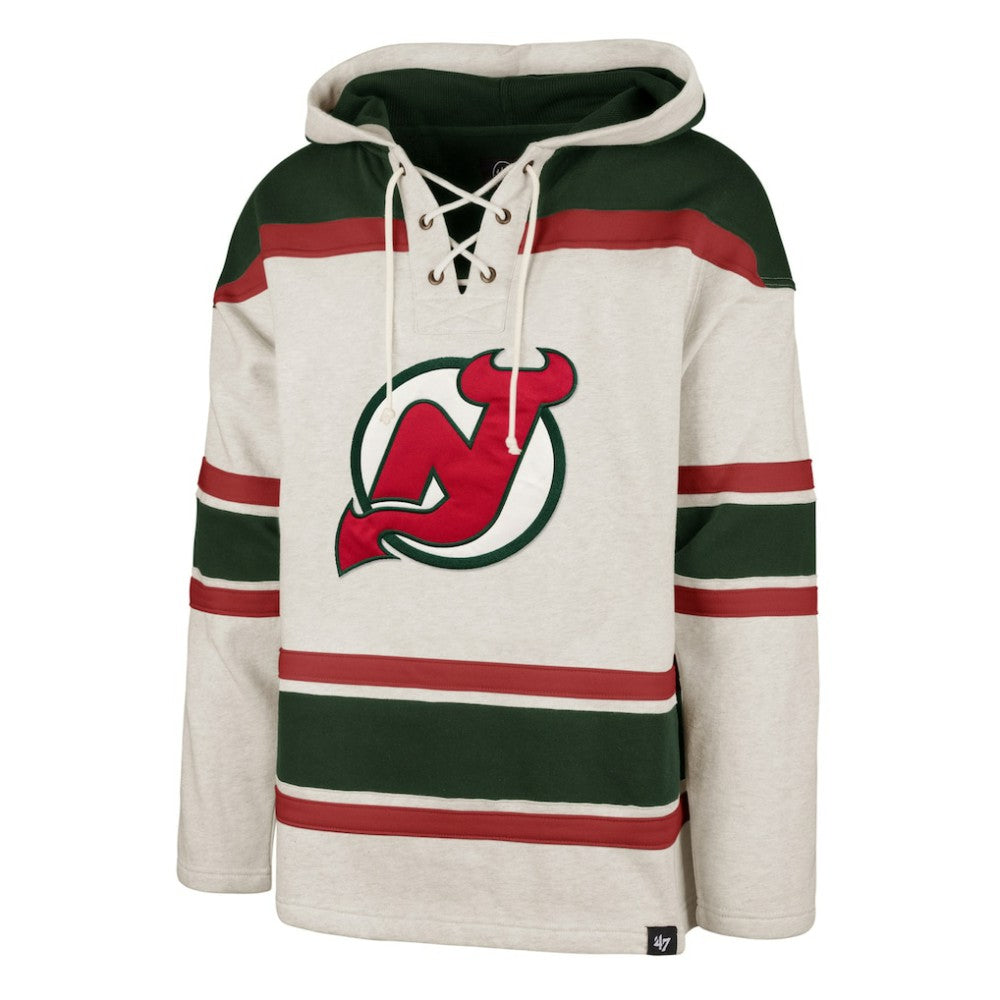 NHL Oatmeal New Jersey Devils '47 Rockaway Lace-Up Pullover Hoodie