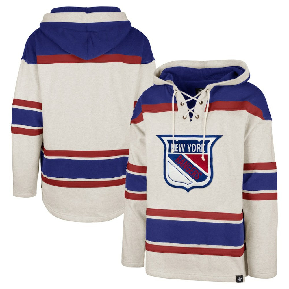 NHL Oatmeal New York Rangers '47 Rockaway Lace-Up Pullover Hoodie