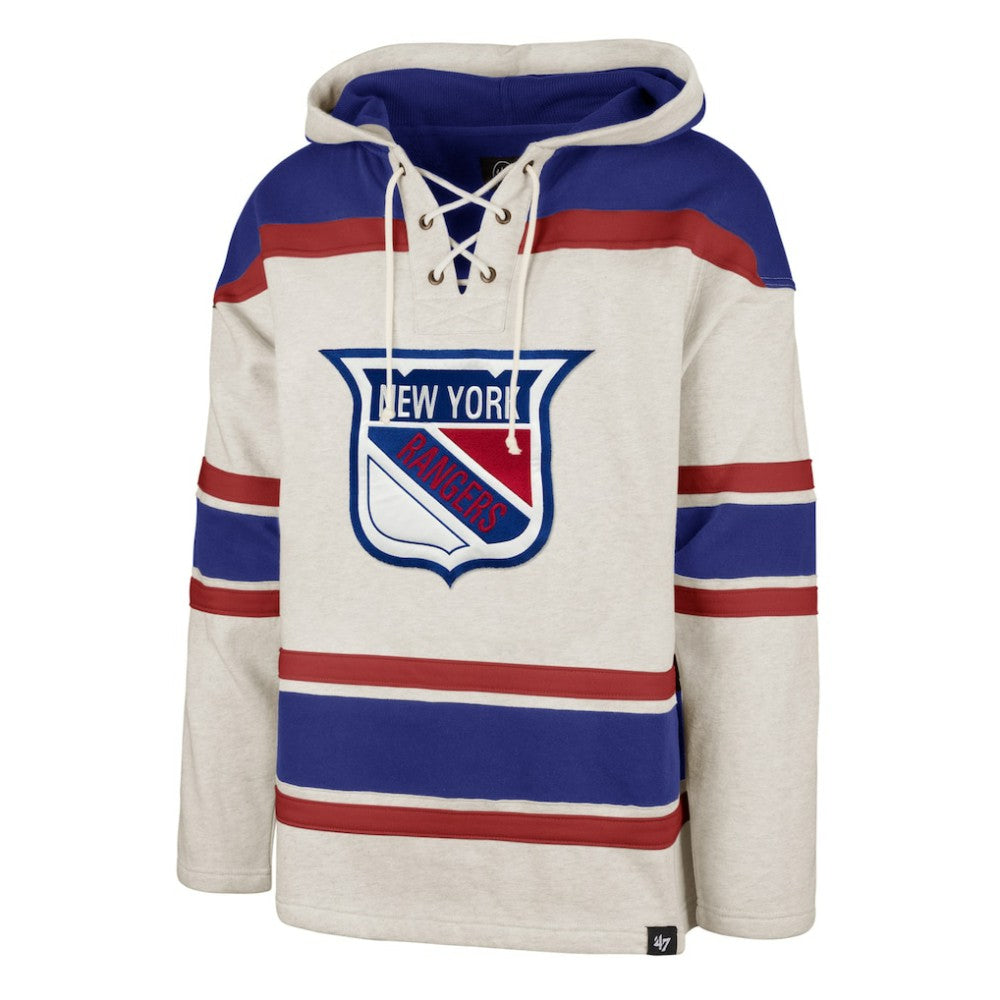 NHL Oatmeal New York Rangers '47 Rockaway Lace-Up Pullover Hoodie