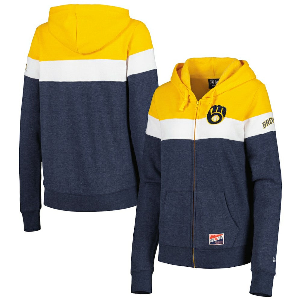 MLB Milwaukee Brewers New Era Women's Colorblock Full-Zip Hoodie Jacket