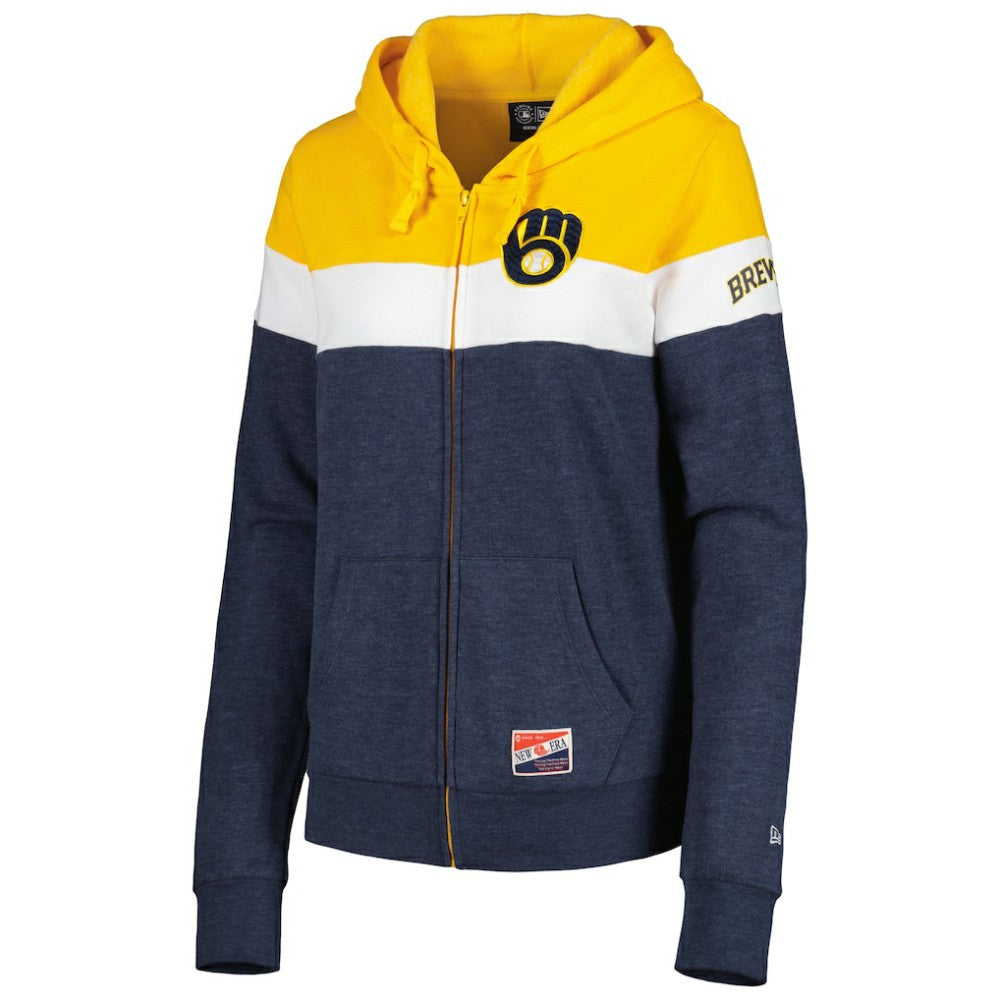 MLB Milwaukee Brewers New Era Women's Colorblock Full-Zip Hoodie Jacket