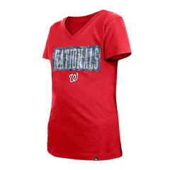 MLB Washington Nationals New Era Girls Youth Flip Sequin Team V-Neck T-Shirt
