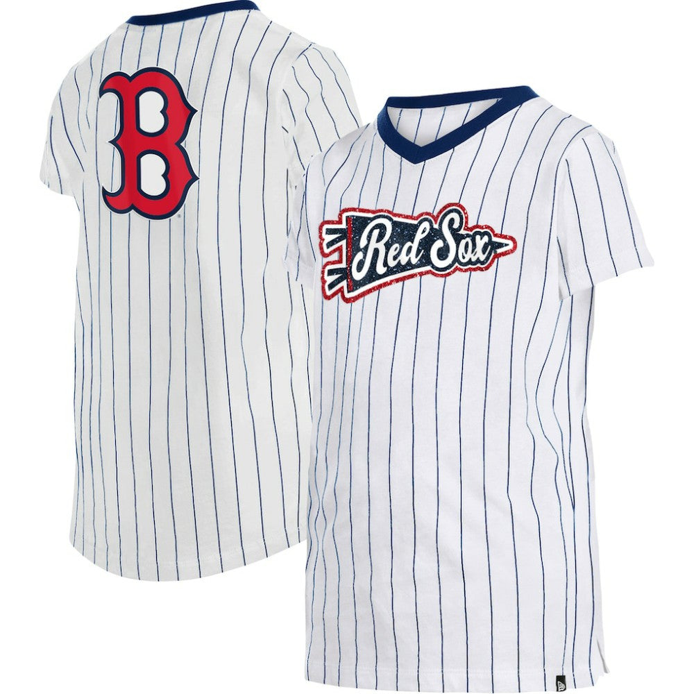 MLB Boston Red Sox New Era Girls Youth Pinstripe V-Neck T-Shirt
