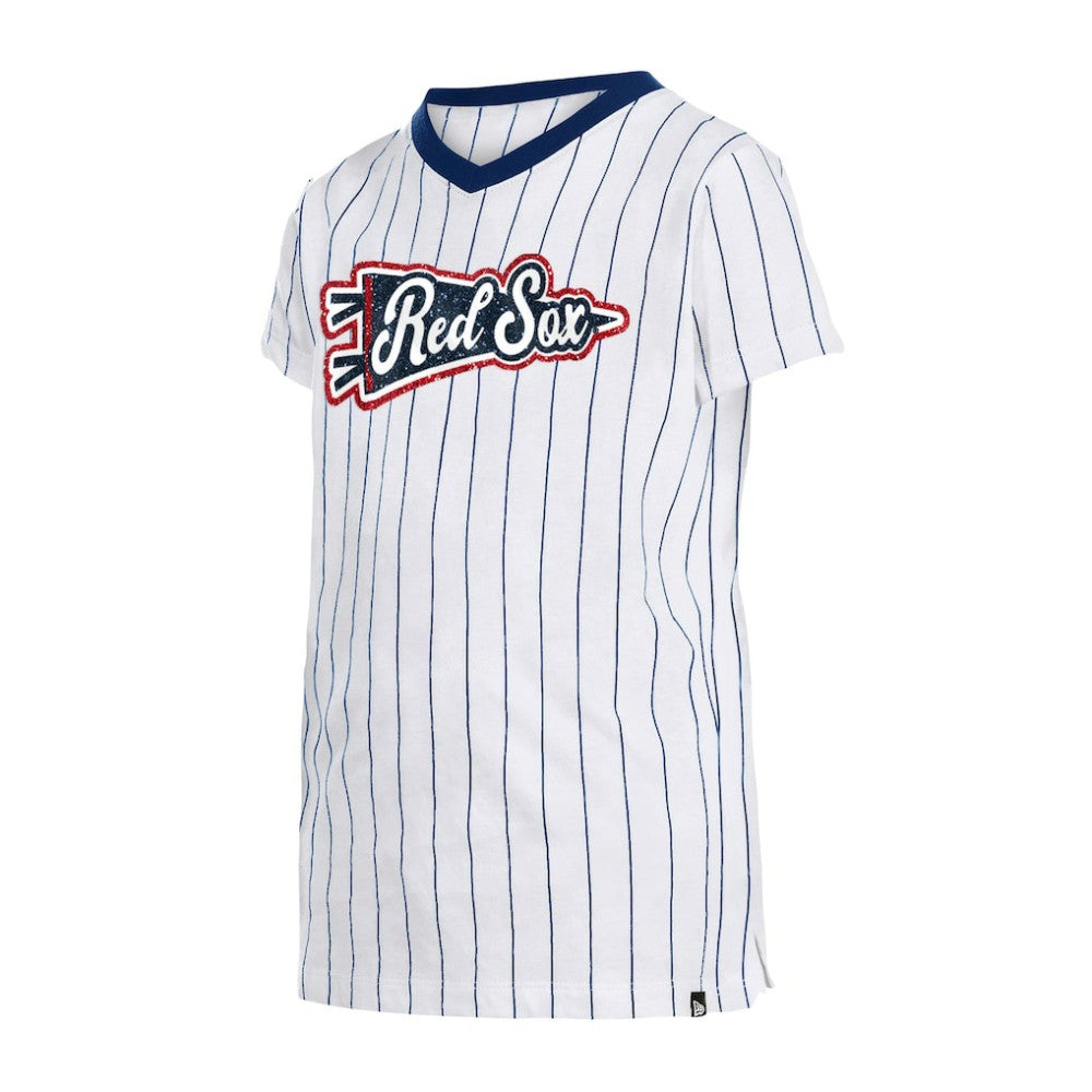 MLB Boston Red Sox New Era Girls Youth Pinstripe V-Neck T-Shirt