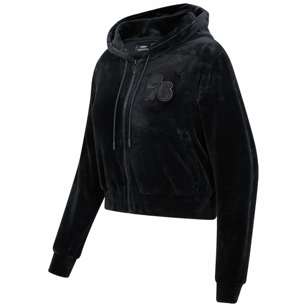 NBA Philadelphia 76ers Pro Standard Women's Triple Black Velour Full-Zip Hoodie discount