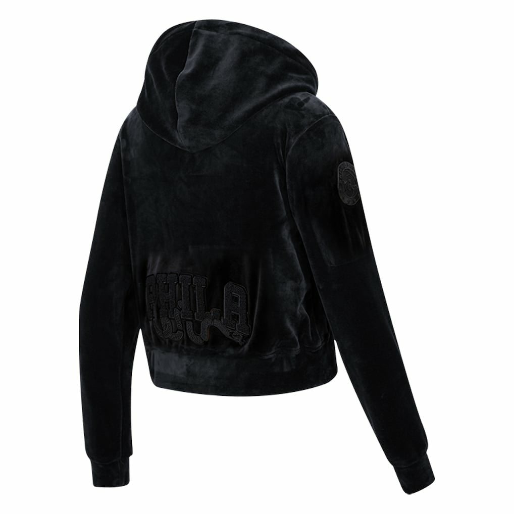 NBA Philadelphia 76ers Pro Standard Women's Triple Black Velour Full-Zip Hoodie discount