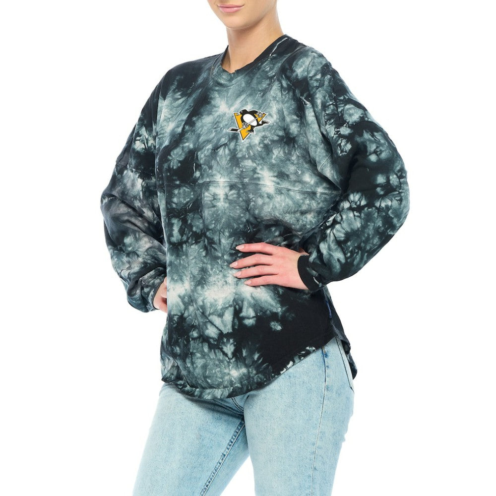 NHL Black Pittsburgh Penguins Fanatics Women's Crystal-Dye Long Sleeve T-Shirt