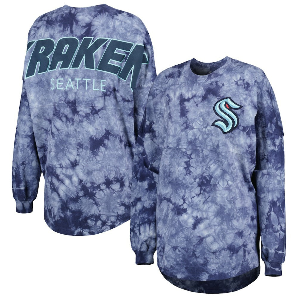 NHL Deep Sea Blue Seattle Kraken Fanatics Women's Crystal-Dye Long Sleeve T-Shirt