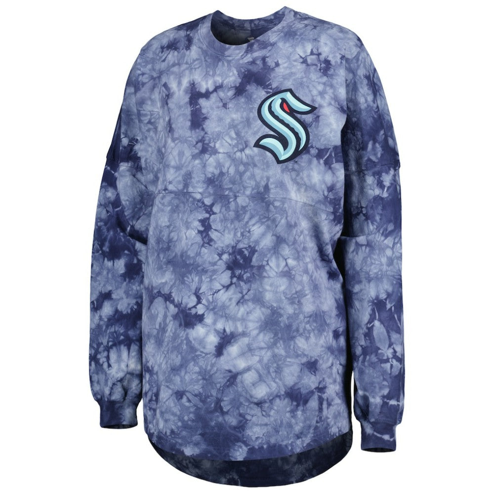 NHL Deep Sea Blue Seattle Kraken Fanatics Women's Crystal-Dye Long Sleeve T-Shirt