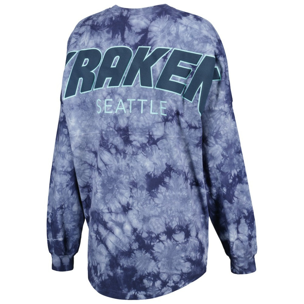 NHL Deep Sea Blue Seattle Kraken Fanatics Women's Crystal-Dye Long Sleeve T-Shirt