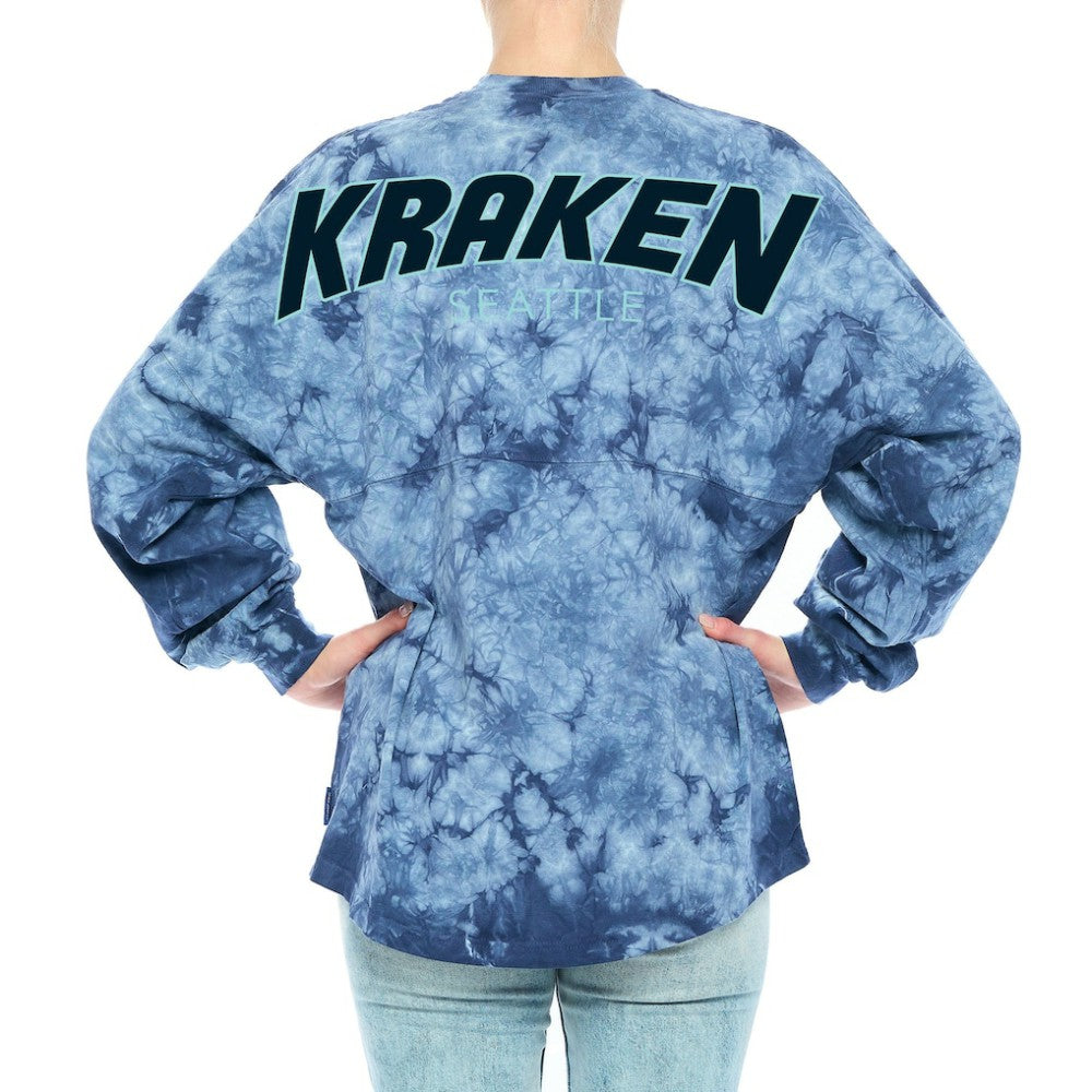 NHL Deep Sea Blue Seattle Kraken Fanatics Women's Crystal-Dye Long Sleeve T-Shirt