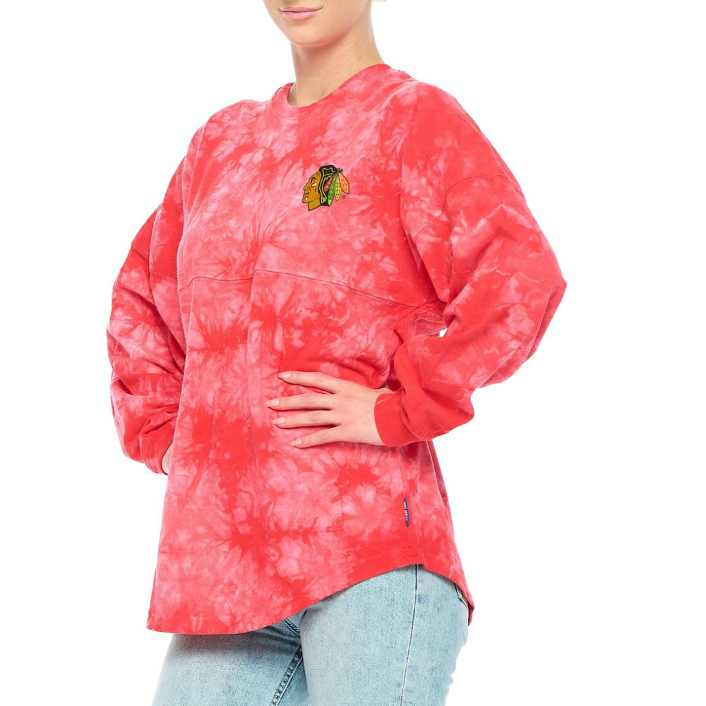 NHL Red Chicago Blackhawks Fanatics Women's Crystal-Dye Long Sleeve T-Shirt