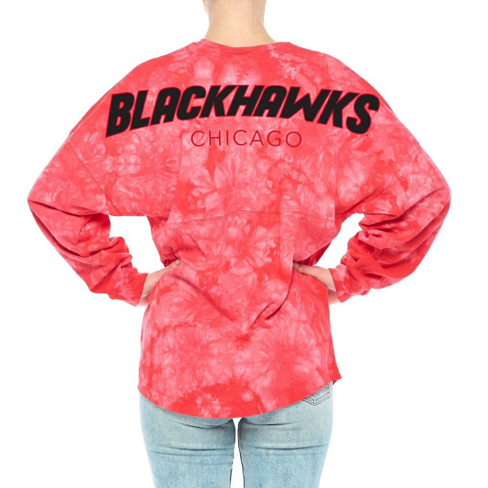 NHL Red Chicago Blackhawks Fanatics Women's Crystal-Dye Long Sleeve T-Shirt