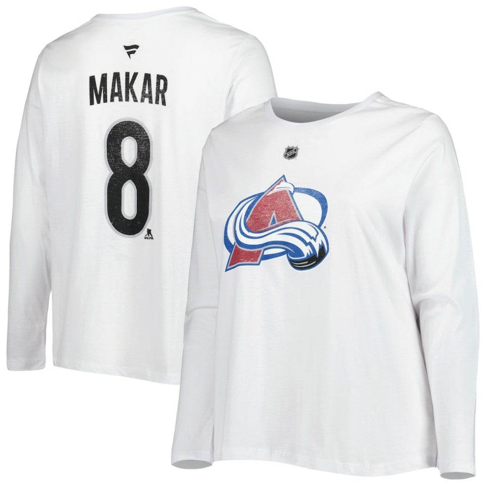 NHL White Colorado Avalanche Profile Women's Plus Size Distressed Printed Name & Number Long Sleeve T-Shirt