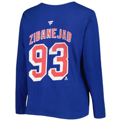NHL Blue New York Rangers Profile Women's Plus Size Distressed Printed Name & Number Long Sleeve T-Shirt