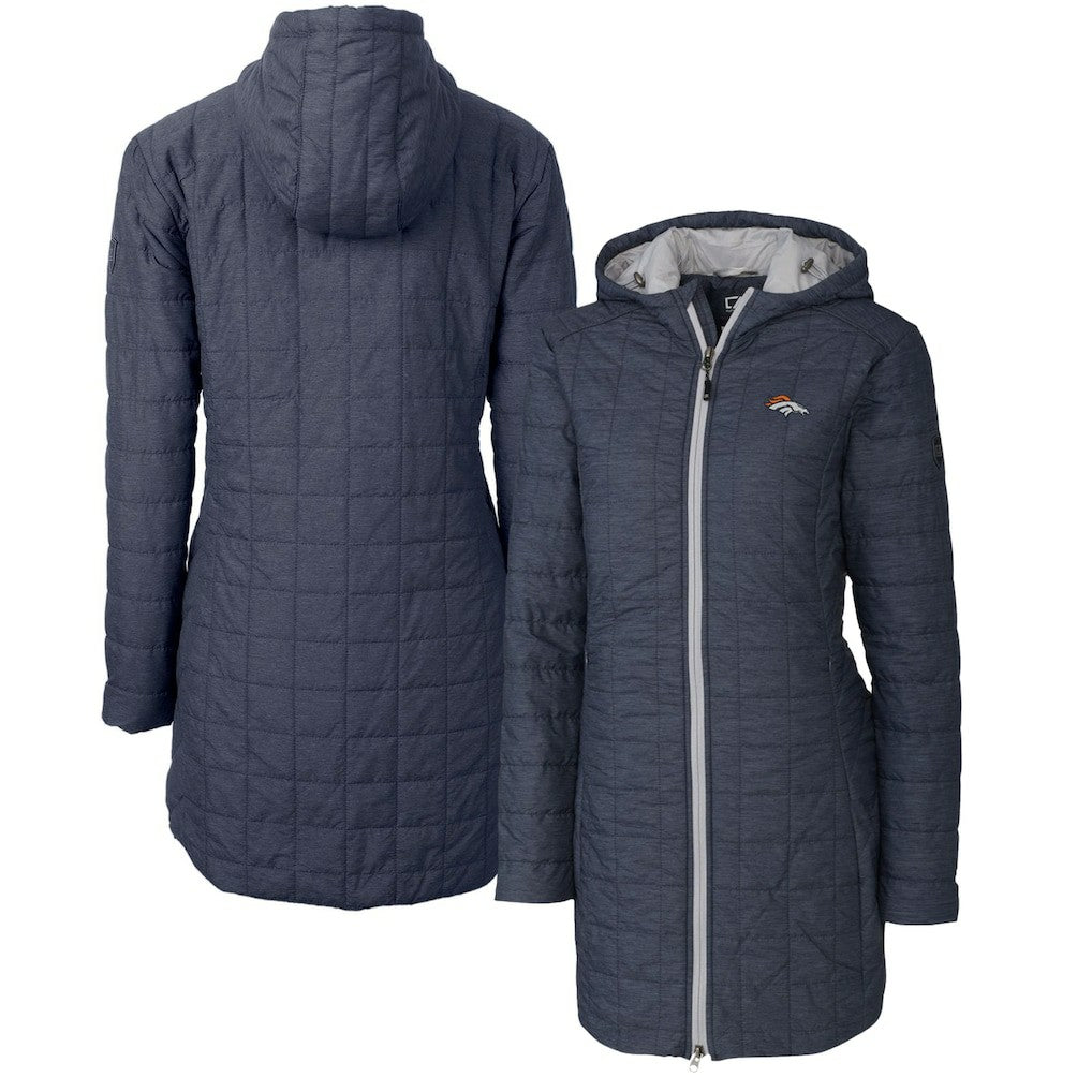 Cutter & Buck Women's Rainier Primaloft Eco Hooded Long Lightweight Coat - Denver Broncos