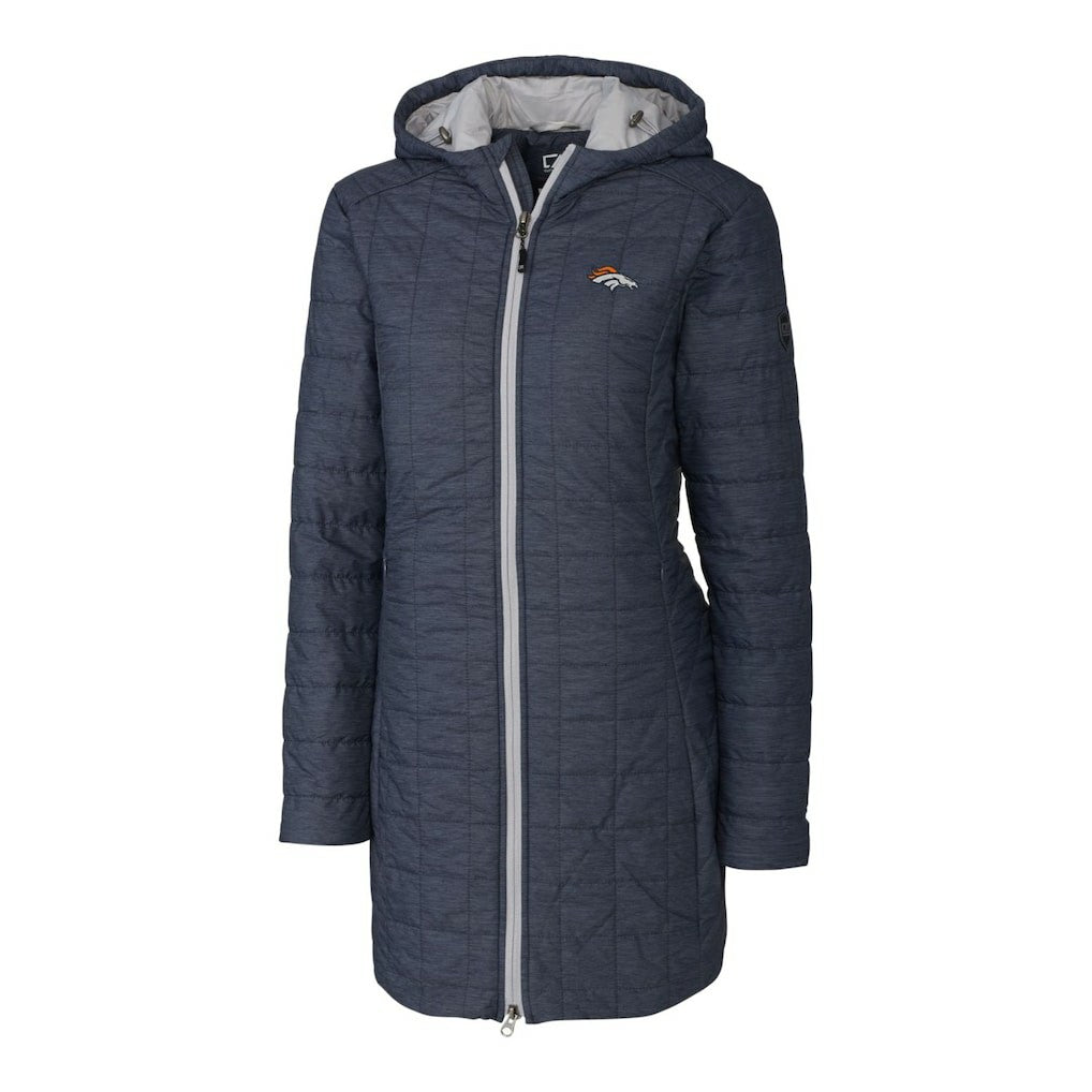Cutter & Buck Women's Rainier Primaloft Eco Hooded Long Lightweight Coat - Denver Broncos