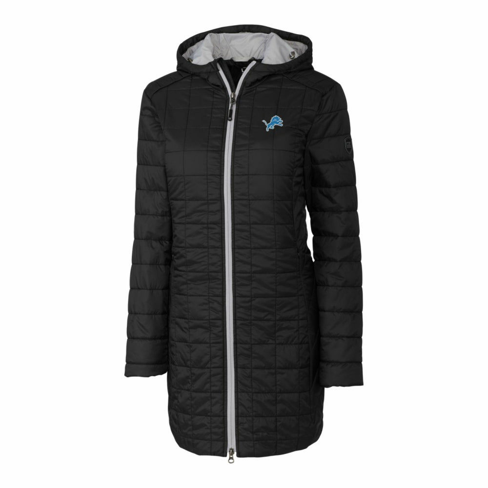 Cutter & Buck Women's Rainier Primaloft Eco Hooded Long Lightweight Coat - Detroit Lions