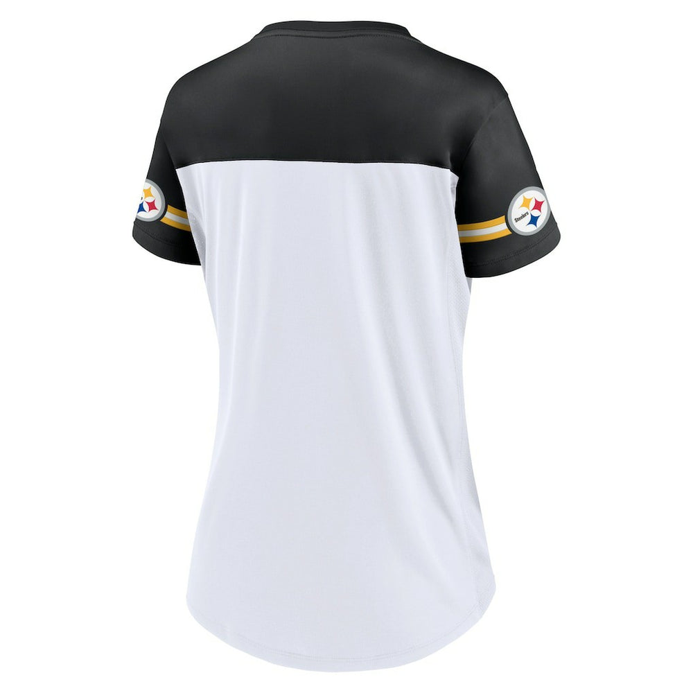 Women's Dueling Slant V-Neck Lace-Up T-Shirt - Pittsburgh Steelers