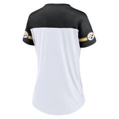 Women's Dueling Slant V-Neck Lace-Up T-Shirt - Pittsburgh Steelers